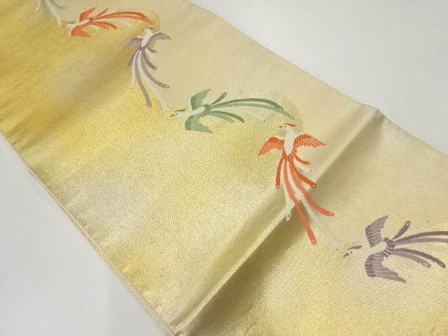 JAPANESE KIMONO / ANTIQUE FUKURO OBI / SILK / WOVEN STREAM & BIRDS